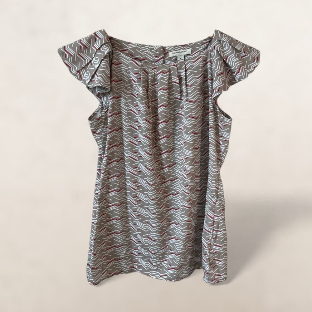 BANANA REPUBLIC Womens Flutter Sleeve Blouse Top Gray Small Career Preppy Retro